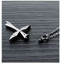 Load image into Gallery viewer, Cremation Urn Necklace of cross pendent with wings for Ashes