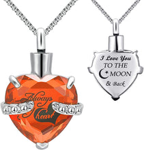 Load image into Gallery viewer, Month of URN Cremation Necklaces pendant for Ashes "Always in My Heart"