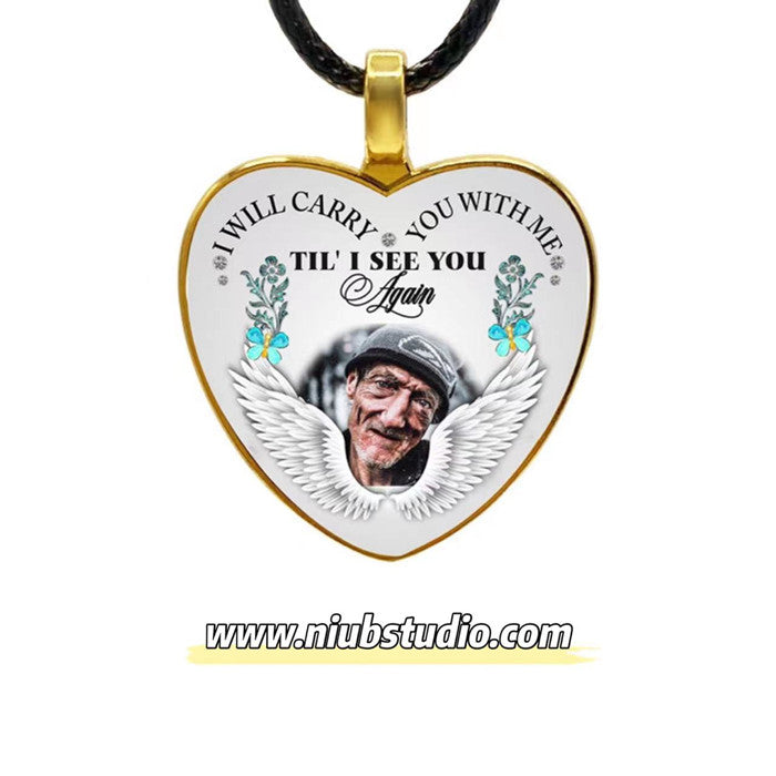 Personalized I Will Carry You With Me Memorial Heart Photo Necklace