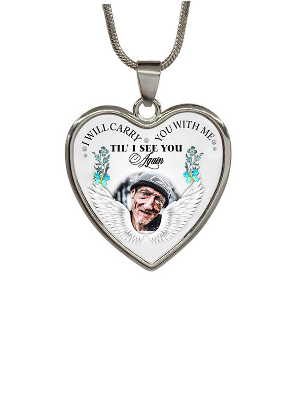 New Type Of Personalized I Will Carry You With Me Memorial Heart Photo Necklace